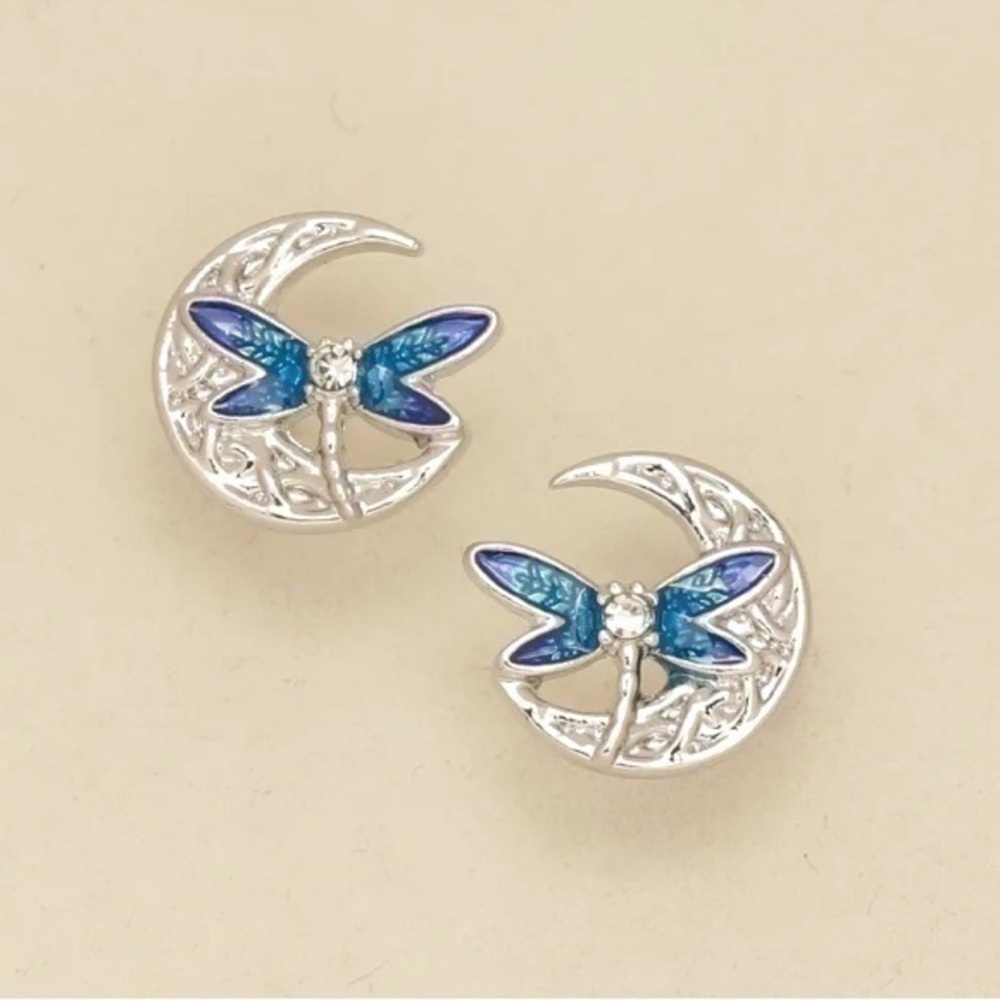 Dragonfly Moon Stud Earrings